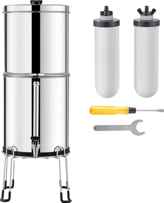 Obrázok produktu pre SucceBuy 2,25G gravitačný vodný filtračný systém, 304 nerezová oceľ, filtrácia na pracovnej doske, znižuje obsah olova a chlóru, 2 keramické uhlíkové filtre