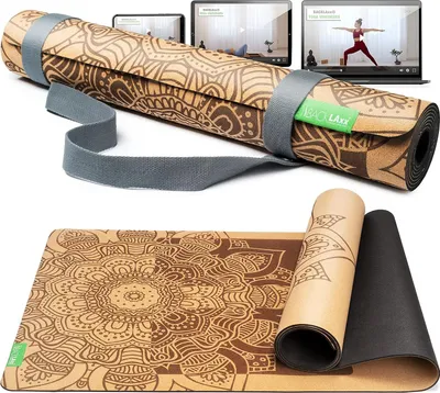 Produktbild von BACKLAXX ® Yogamatte Kork mit Naturkautschuk - FAZ 08/2025 Yoga Matte nachhaltig, schadstofffrei, rutschfest, Fitnessmatte