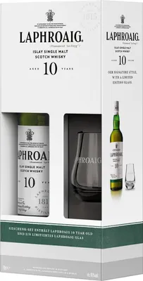 Produktbild von Laphroaig 10 Jahre - Geschenkset mit Glas - Islay Single Malt Scotch Whisky