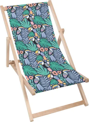 Produktbild von Dreamroots Liegestuhl klappbar Holz bis zu 130 kg, Sonnenliege klappbar mit 3-stufiger Neigungsregulierung der Rückenlehne, Toucan Bird Tropical