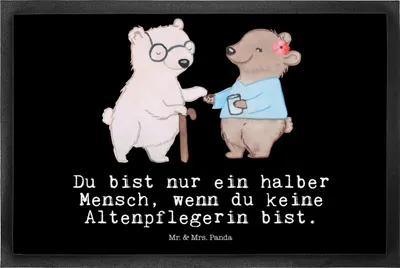 Produktbild von Mr. & Mrs. Panda Bodenvorleger Altenpflegerin Herz 50 x 75 cm - Schwarz - Geschenk, Gummimatte, Witzig, Sauberlaufmatte, fußmatte, Spruch, Lustig, Schmutzmatte, Beruf