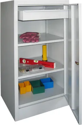 Produktbild von Stahlschrank - 1 Vollblechtür - Zylinderschloss - 2 Einlegeböden, 1 Schublade - 1.000x500x500 mm (HxBxT) - anthrazitgrau/zinkgelb