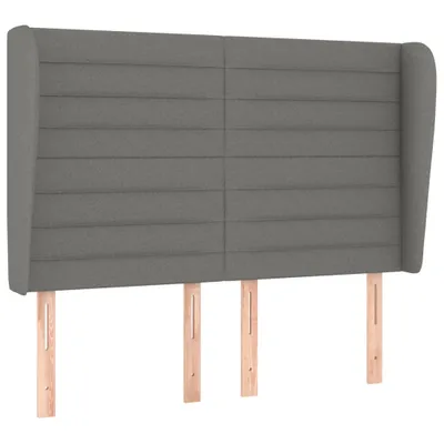 Image de vidaXL Tête de lit avec oreilles gris foncé 147x23x118/128 cm Tissu