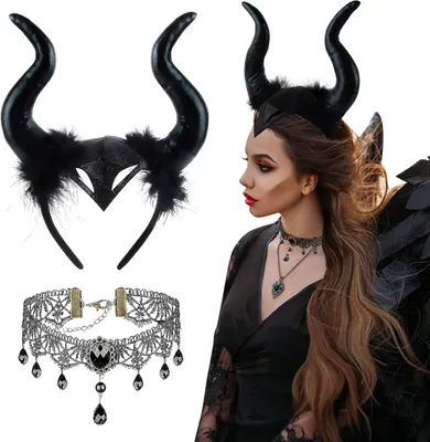 Imagen del producto de Diadema con cuernos, estilo retro, 2 unidades, para disfraces de Halloween