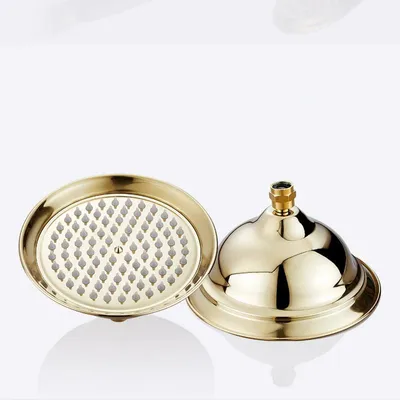 Immagine prodotto di Doccia a pioggia - Soffione rotondo e fisso - 20 cm - Ottone - Finitura spazzolata - Montaggio a parete - Oro