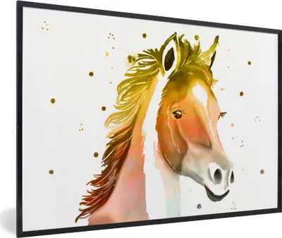Produktbild von MuchoWow® MuchoWow® Gerahmtes Poster Pferd - Farben - Weiß - Mädchen - Kinder - Mädchen 60x40 cm - Poster mit zchwarzem Bilderrahmen - Printing - Wanddeko Schlafzimmer