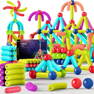 Productafbeelding van Magnetisch bouwspeelgoed 108 stuks, 3D bouwblokken, voor kinderen van 3-12 jaar, educatief speelgoed