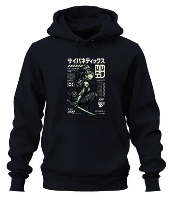 Zdjęcie produktu dla Cybernetics, Nihil Timendum Es, Katana, Japan, Y2K, bluza z kapturem, kolor granatowy, rozmiar S