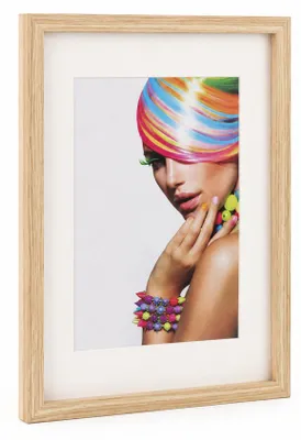 Produktbild von 3D Objektrahmen Bilderrahmen mit Passepartout & gehärtetem Glas Holz MDF Rahmen Foto Poster - Farbe: Natur | Format: 30x40