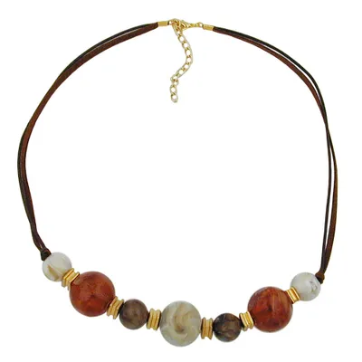 Produktbild von Kette Kunststoffperlen natur-braun-karamel-goldfarben Kordel braun 55cm braun 55 cm