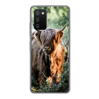Produktbild von MuchoWow® Handyhülle Schutzhülle Hülle für Samsung Galaxy A03s Schottische Highlander - Wald - Tiere Silikon Softcase Handy Hülle - Schutz