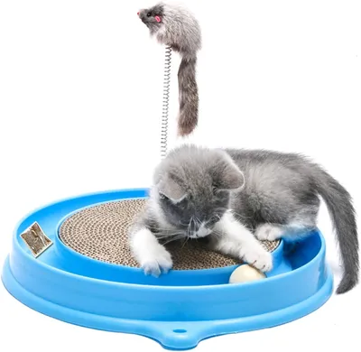 Produktbild von Katzen-Klettergestell-Spielzeug, Katzenspielzeug, Kratzbaum, Rückenmatte, interaktives Trainings-Mausspielzeug mit 1 Ball (blau, 36 x 4,5)