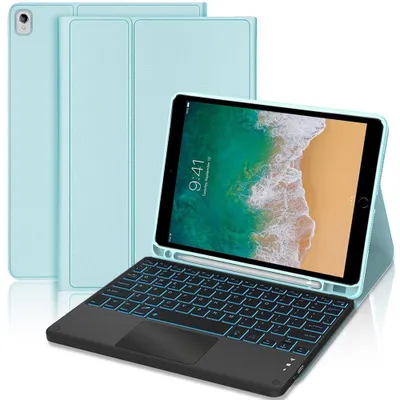 Image de Coque Clavier pour iPad Air 3 10,5" / iPad Pro 10,5" - CuirPolyuréthaneBleu avec Clavier Bluetooth Rétroéclairé