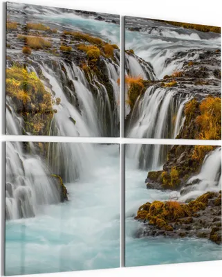 Produktbild von DEQORI Glasbild Echtglas 4x50x50 cm 'Herbstlicher Wasserfluss' Wandbilder XXL groß