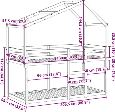 Obrázok produktu pre vidaXL Poschodová posteľ so strechou vosk hnedá 90x200 cm z masívneho borovicového dreva