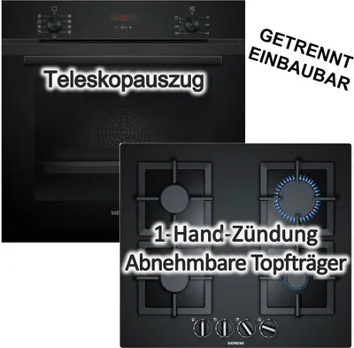 Produktbild von Herdset Siemens Backofen EcoClean Hydrolyse + Gas-Kochfeld autark 60 cm