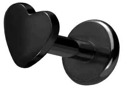 Produktbild von Ohrpiercing, Nasenpiercing Titan Labret mit Push Fit HERZ Schwarz Stablänge: 6mm | Stabstärke: 1,2mm