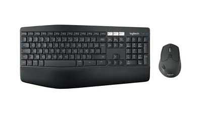Zdjęcie produktu dla Logitech 920-008225, Pełnowymiarowy (100%), Bezprzewodowy, RF Wireless + Bluetooth, AZERTY, Czarny, Dołączona myszka