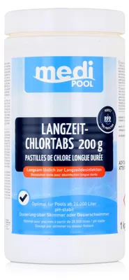 Produktbild von mediPOOL Langzeit-Chlortabs 200g pH-stabil für Pools ab 20.000L (1er Pack)