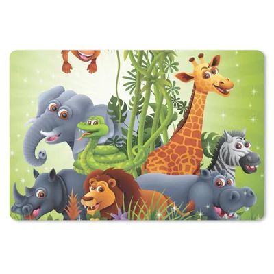 Produktbild von MuchoWow® Schreibtischunterlage Dschungeltiere - Pflanzen - Kinder - Elefant - Giraffe - Löwe 60x40 cm - XXL Mauspad - Großes Mauspad