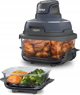 Zdjęcie produktu dla Ninja CRISPi, Frytkownica na gorące powietrze, 3,8 l, Pojedyńczy, Niebieski, Szary, Przezroczysty, Przyciski, Szkło