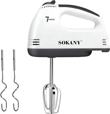 Produktbild von Sokany, Handmixer 180W 7 Stufen Edelstahlquirle kompakt sauber, Schwarz / Weiß