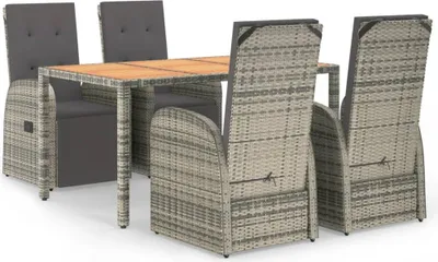 Produktbild von vidaXL 5-tlg. Garten-Essgruppe mit Kissen Grau Poly Rattan