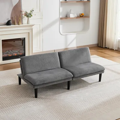 Produktbild von okwish 2-Sitzer Sofastuhl mit 3-stufig verstellbarer Rückenlehne, Loungesofa armlehnenloses Design, Wohnzimmersofa in Grau