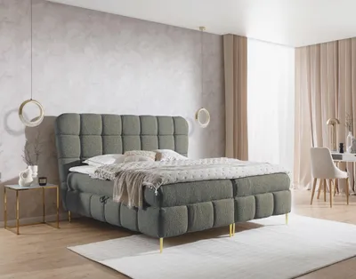 Produktbild von Boxspringbett LUCY mit Bettkasten und Topper Bett mit Bonellmatratze Polsterbett Familienbett Schlafzimmer Bett mit Stauraum Schlafzimmermöbel (Grau, 180x200)