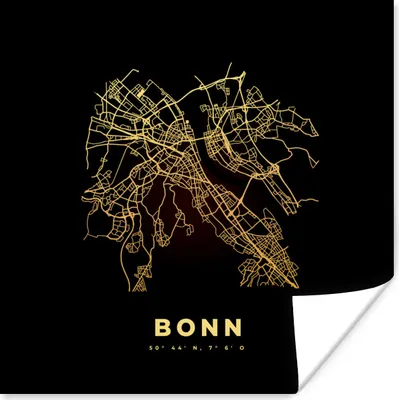 Produktbild von MuchoWow® Poster Gold - Bonn - Karte - Stadtplan 50x50 cm - Wohnzimmerdekoration