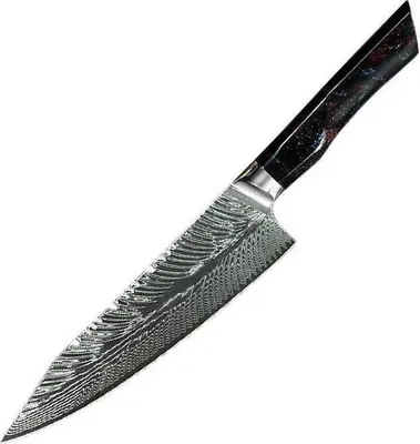 Produktbild von Damast Küchenmesser Yoru Kiritsuke Chef - Eleganz in Rot und Blau KP37406