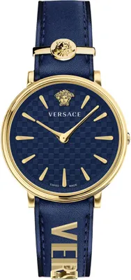 Produktbild von Versace VE8104522 V-Circle Lady gold blau Leder Armband Uhr Damen NEU