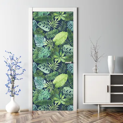 Produktbild von Dekorative Abnehmbarer Wandsticker Türtapete selbstklebend Klebefolie Tropische Blätter 77 x 200 cm