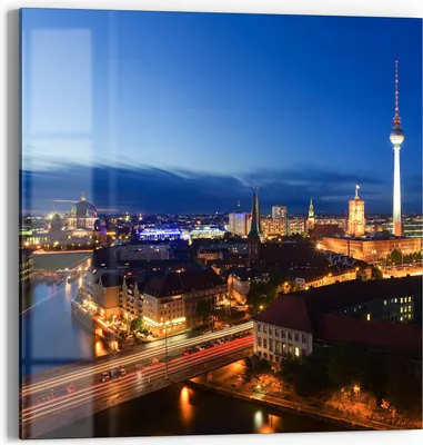 Produktbild von DEQORI Glasbild Echtglas 50x50 cm 'Berliner Nachthimmel' Wandbild Bild modern Deko