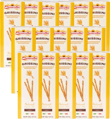 Produktbild von Panealba Grissini Brotstangen Natur 16 x 125g | Italienische Breadsticks Brotstangen zum Dippen & für Antipasti | Knabbergebäck