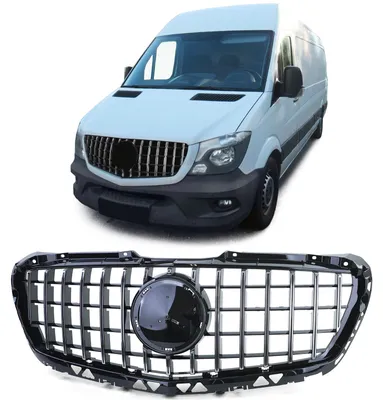 Image de Grille de radiateur noir brillant chromé pour Mercedes-Benz Sprinter W906, modèle restylé de 2013 à 2018