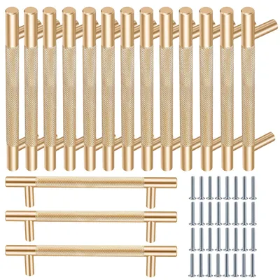 16 goldene Möbelgriffe, 128 mm Lochabstand, Aluminium