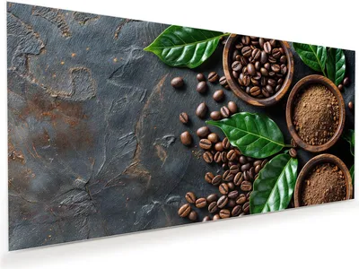 Produktbild von Glasbild 110x55cm in XXL für Wohnzimmer, Schlafzimmer Motiv Kaffeebohnen Und Blaetter