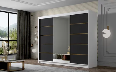 Obrázek produktu pro Šatní skříň se zrcadlem MILINA - 250 cm, bílá / černá