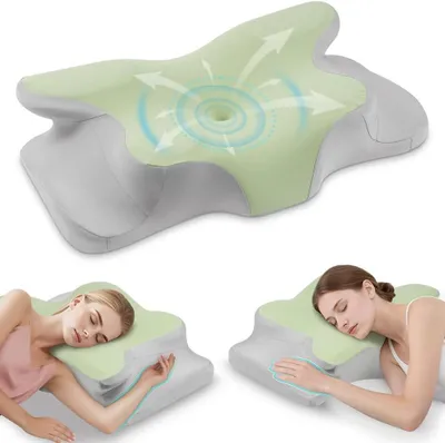 Obrázek produktu pro Polštář z paměťové pěny – podpora krční páteře – pohodlný spánek – ergonomický design ve tvaru motýla – 32 x 16 x 8,5 cm – mátová barva