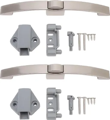 Productafbeelding van 2 stuks drukknop-schuifgrendel met handgreep, Pearl Ni, multifunctioneel, voor kasten, lades, geschikt voor campers, woningen en jachten, met een gat-tot-gat afstand van 160 mm