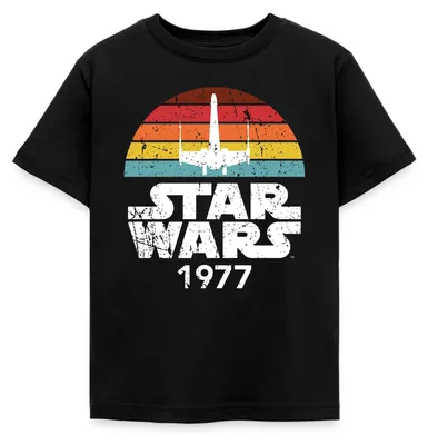 Produktbild von Star Wars Schriftzug 1977 Retro Kinder T-Shirt, 98/104 (3-4 Jahre), Schwarz