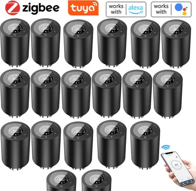 Obrázek produktu pro 20X Smart Radiator Thermostats Termostatický ventil Radiátorový ventil APP Control Kompatibilní s Alexa Google Assistant Dětský zámek Termostat Topení LED displej, černý