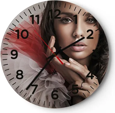 Produktbild von Wanduhr - Rund - Glasuhr - Schönheit kleid mode modell - 30x30cm - Schleichendes Uhrwerk - Lautlos - zum Aufhängen bereit - Dekoration Modern - Wanddekoration aus Glas - C4AR30x30-2137