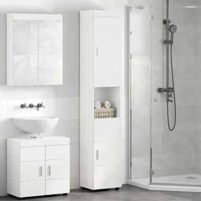 Image de Maison Exclusive - Ensemble d'armoires de salle de bains TULUM, blanc brillant, 37 x 31,5 x 203 cm