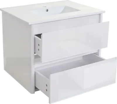 Produktbild von Waschbecken + Unterschrank HWC-B19, Waschbecken Waschtisch Badezimmer, hochglanz 50x80cm  weiß