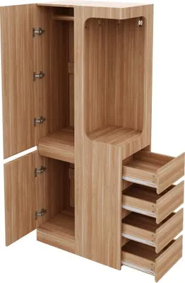Produktbild von Holzfarbe Kleiderschrank 70x40x170 cm Mit Schubladen Und Staufaechern Offener Kleiderbereich Eintuerig Wohnzimmerschrank Garderobenstaender