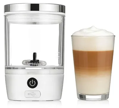 Produktbild von Zimilo Elektrischer Milchaufschäumer, Kabellos & Tragbar, 360° Magnetrührer, Ein-Knopf Bedienung, Für Latte Cappuccino & Kaffee, Weiß