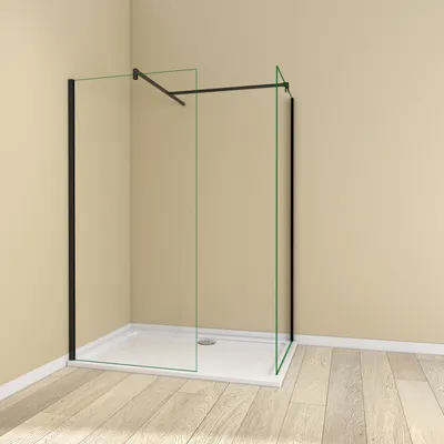 Produktbild von AICA Walk in Dusche 70x90x200cm, 10mm NANO ESG Klarglas, Mattschwarzer Rahmen & Stabilisator Stabilisator F-132 (2x140cm)