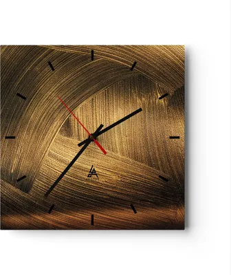 Produktbild von Wanduhr - Quadrat - Glasuhr - Abstraktion Gold Textur - 40x40cm - Schleichendes Uhrwerk - Lautlos - zum Aufhängen bereit - Dekoration Modern - Wanddekoration aus Glas - C3AC40x40-4477